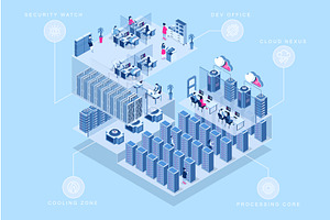 Data Center Isometric Concept, a Technology Illustration by alexdndz