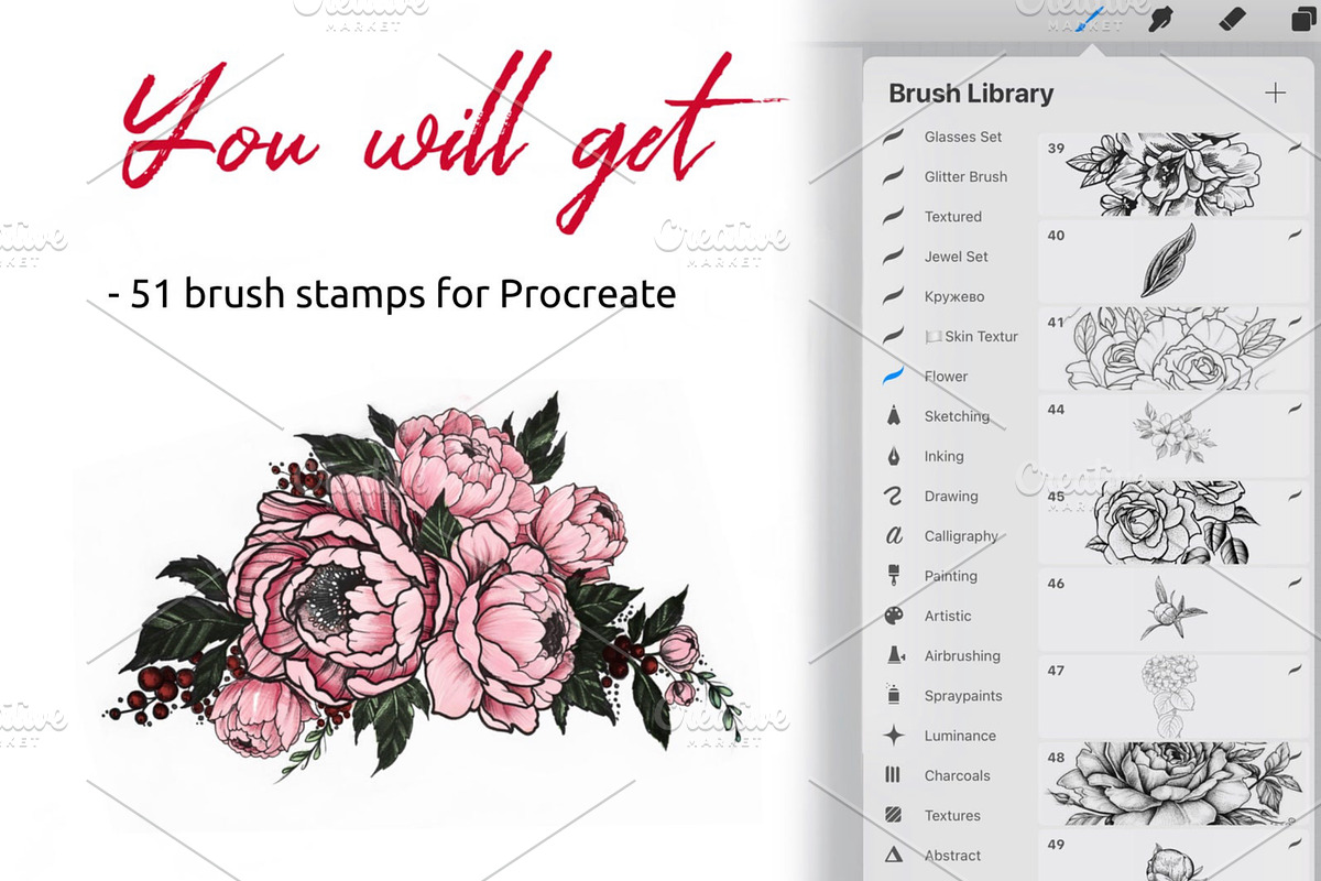Flowers Stamps Brushes Procreate, a Brush Add-On by Procreate Market (Photo 2 of 4)