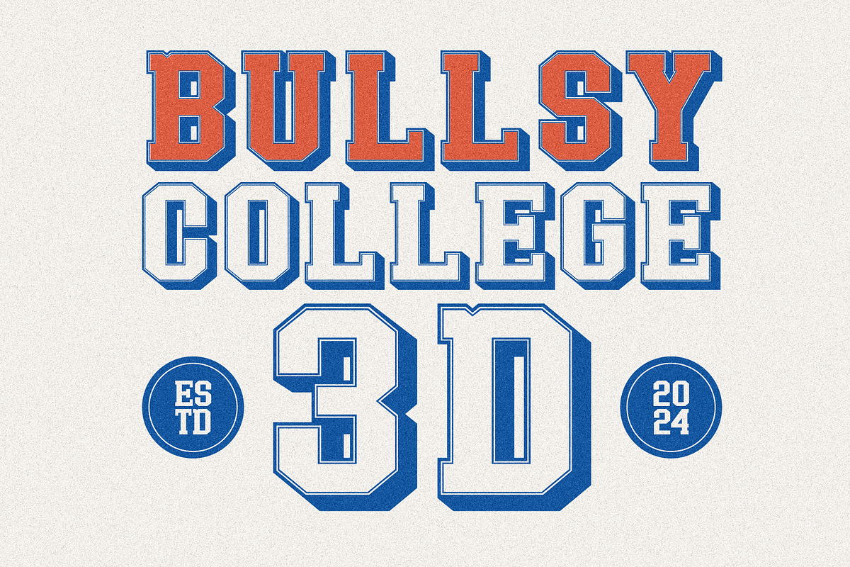 Bullsy College 3D, a Serif Font by Marvadesign (Photo 1 of 7)
