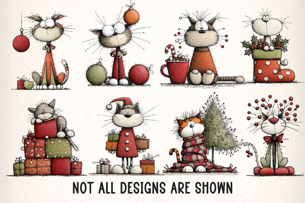 Whimsical Christmas Cat Clipart PNG, an Illustration by Dream Creation (Photo 2 of 8)