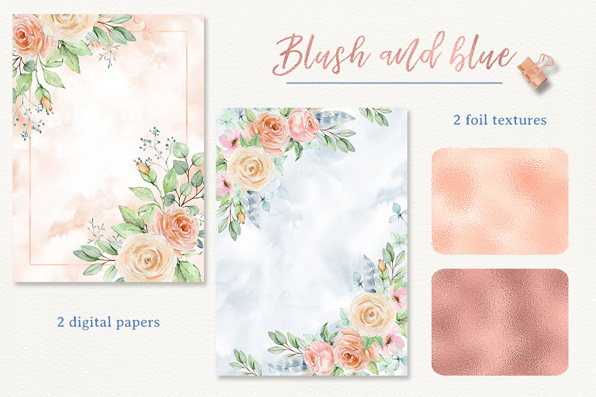 Blush and blue - watercolor clipart, a Decorative Illustration by long summer (Photo 8 of 8)