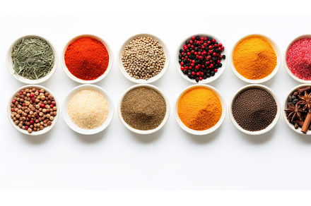 Set of various spices in a bowls on, a Food & Drink Photo by Neirfy