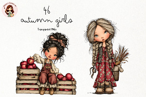 Autumn Girls PNG Clipart Bundle, a Seasonal Illustration by Nicolle's Colorful Art
