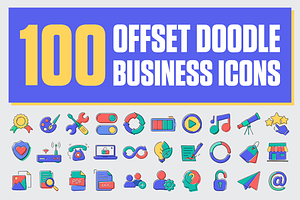 100 Offset Doodle Business SVG Icons, an Icon by Palleon