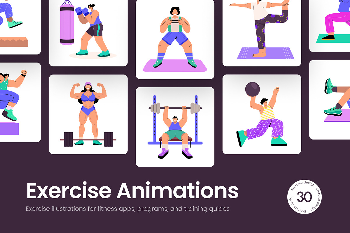 Animated Exercise Illustration Set, a Healthcare Illustration by Brickclay (Photo 1 of 5)