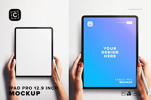 iPad Pro 12'' Mockup, Hands & Pencil, an iPad Mockup by Custom Scene