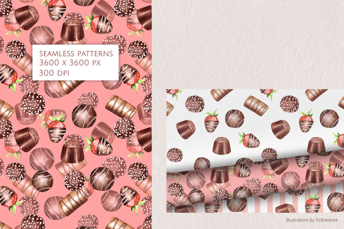 Watercolor Chocolate Patterns set, a Pattern Graphic by Gribanessa (Photo 2 of 4)