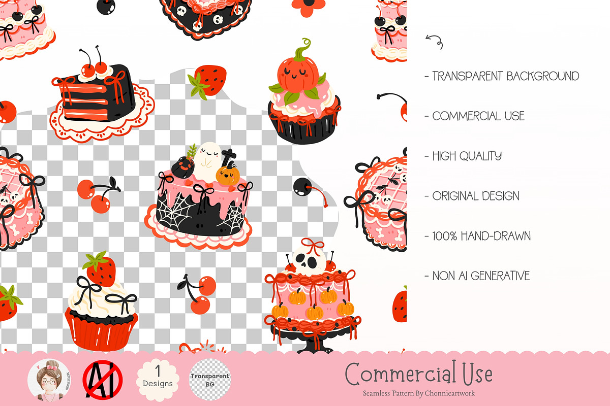 Halloween Cake Seamless Pattern, a Pattern Graphic by Chonnieartwork (Photo 2 of 5)