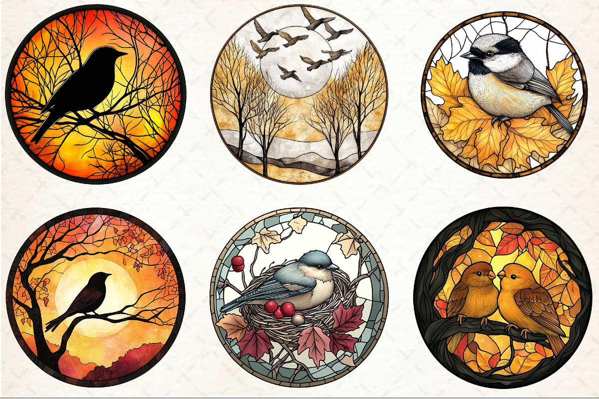 Fall Autumn Bird Stained Glass Clipa, an Illustration by Rose Art (Photo 4 of 7)