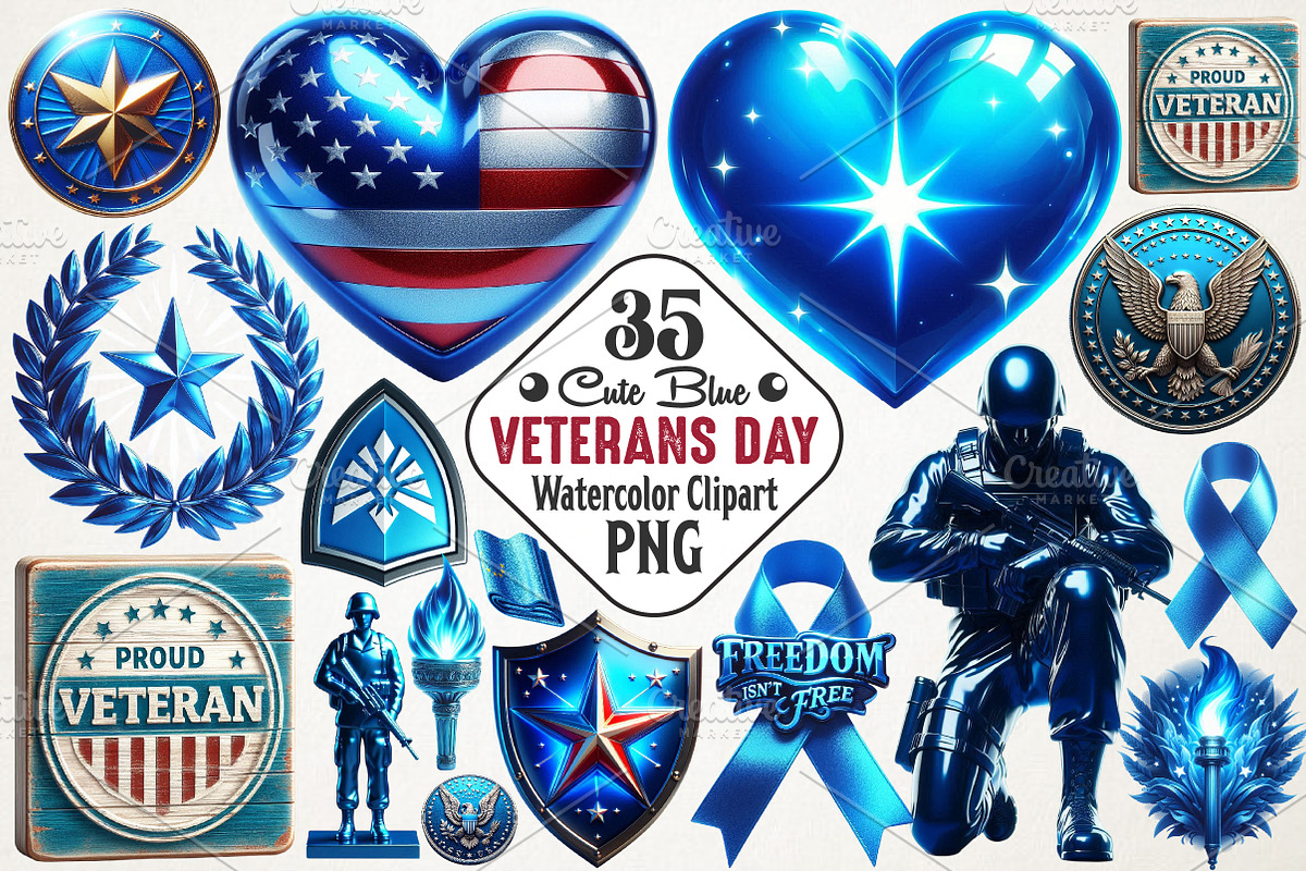 Blue Veterans Day Clipart, an Illustration by RobertsArt (Photo 1 of 7)