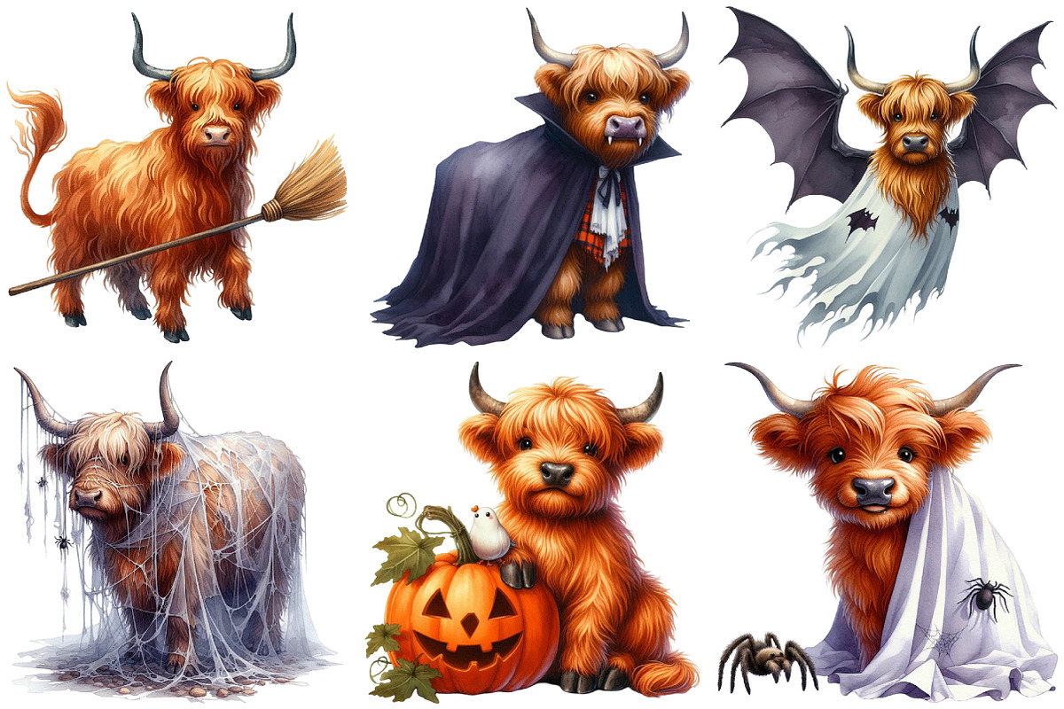 Halloween Highland Cow Ghost Clipart, an Illustration by Pixels.Craft (Photo 2 of 3)