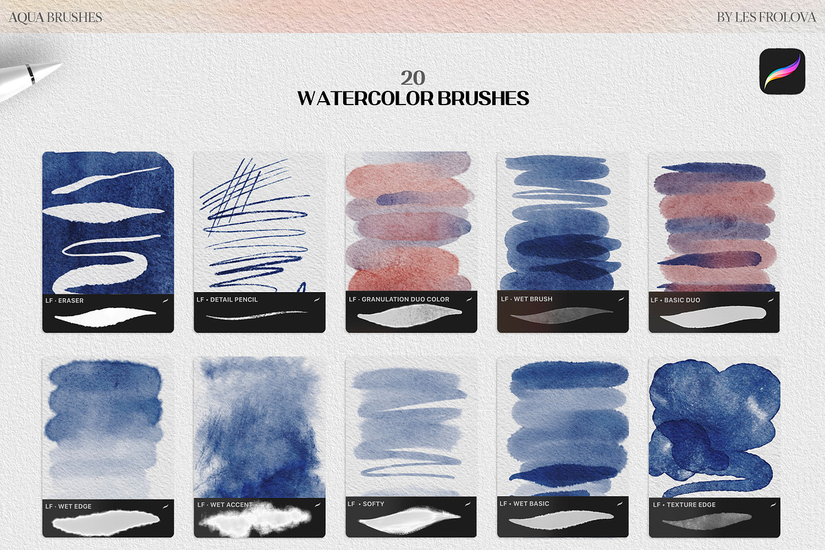 Watercolor Procreate Brushes, a Brush Add-On by Les Frolova (Photo 3 of 9)