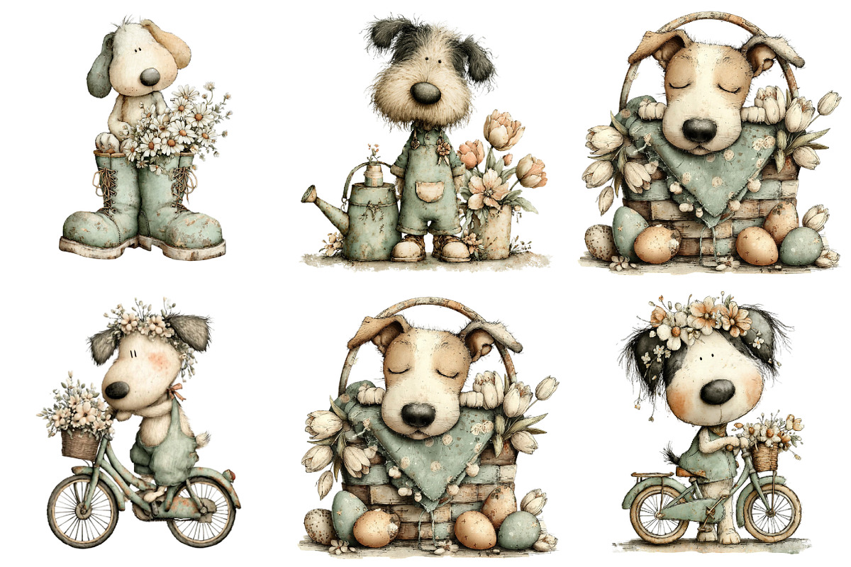 Whimsical Spring Dogs Clipart, a Graphic by CitraGraphics