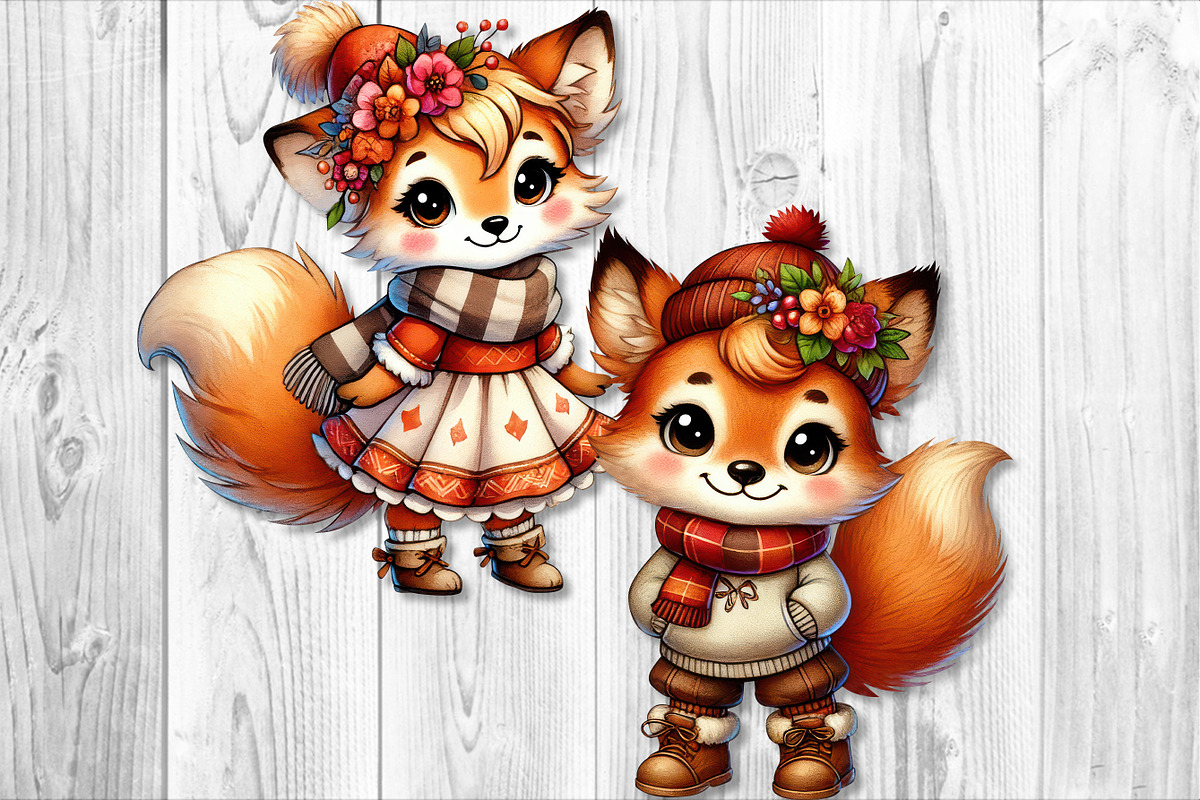 Cute Autumn Fox Clipart Set, a Seasonal Illustration by V Design Creator (Photo 6 of 9)