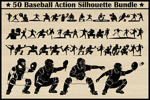 50 Baseball Silhouette Clipart Set, an Illustration by jahid234
