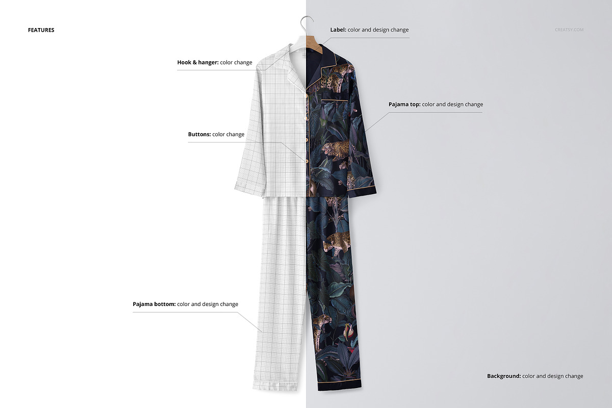 Silk Long-sleeve Pyjama Mockup Set, a Shirt Mockup by creatsy5 (Photo 3 of 12)