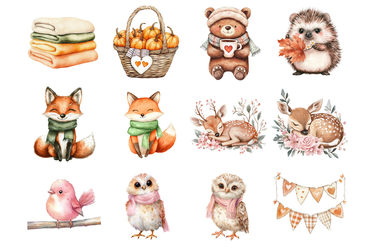 Cute Autumn Clipart PNG Bundle, a Seasonal Illustration by CitraGraphics (Photo 3 of 5)