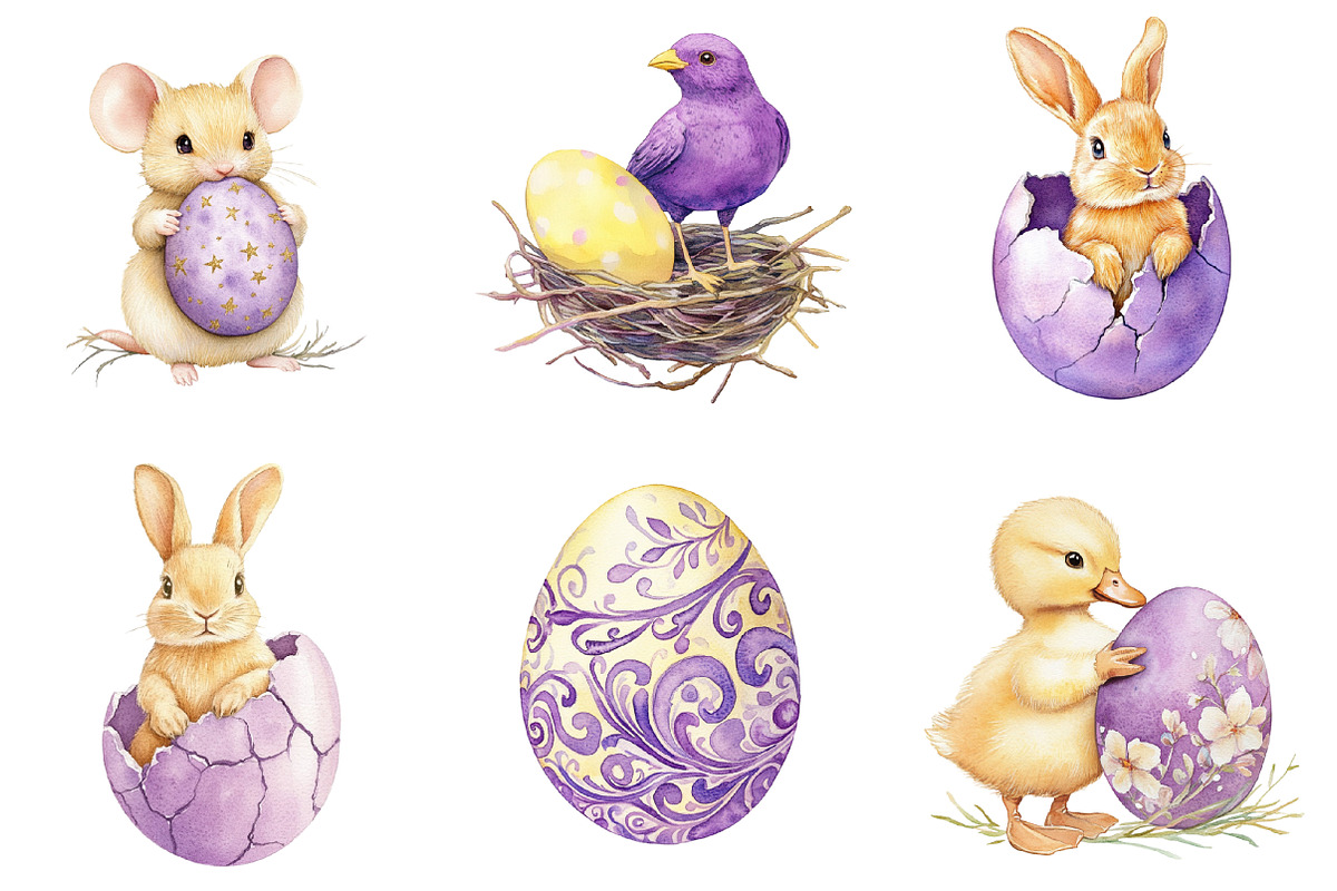 Watercolor Easter Eggs and Animals, an Illustration by SinaCreation (Photo 5 of 5)