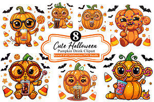 Cute Halloween Pumpkin Drink Bundle, an Illustration by Artonix
