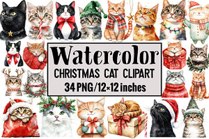 Christmas Cat Clipart, an Illustration by Design Market