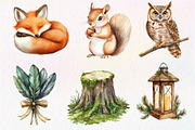 Vintage Woodland Watercolor Clipart, an Illustration by Dream Creation (Thumbnail 2 of 7)