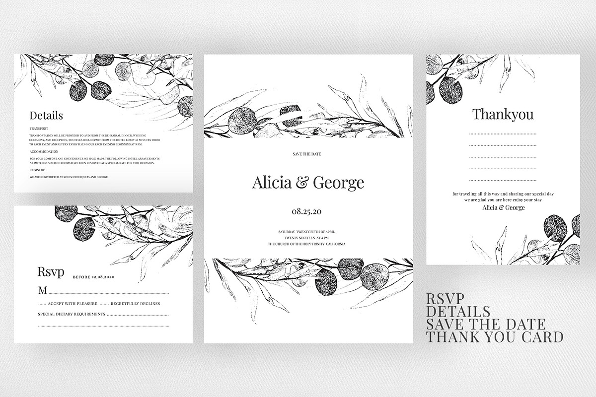 Black Eucalyptus Wedding Suite, an Invitation Template by Azka Creative (Photo 3 of 5)
