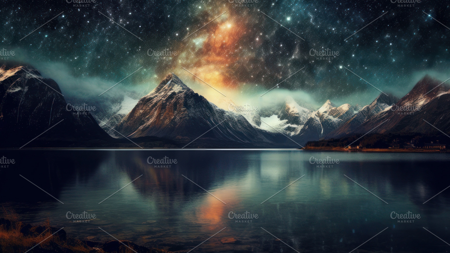 starry sky over mountains and lake, a Photo by Pictures for you!!!!!!!!!