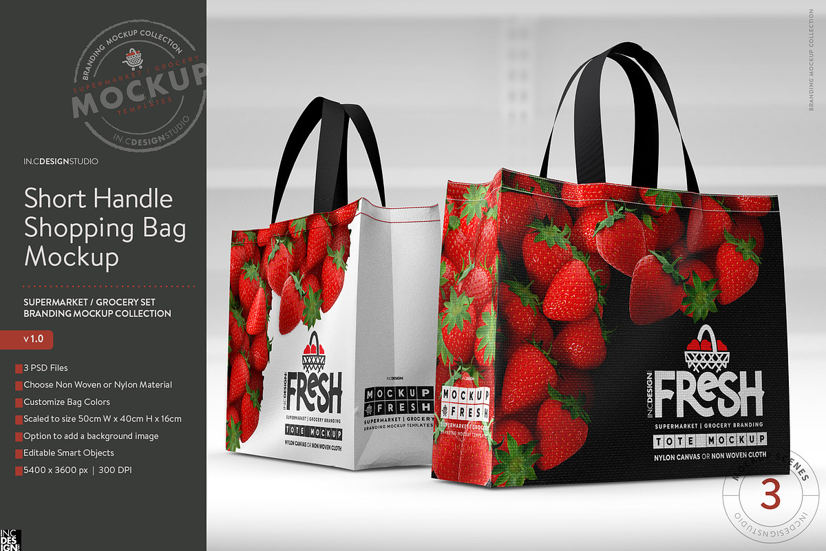 Short Handle Eco Shopping Bag Mockup, a Packaging Mockup by INCDesign (Photo 2 of 14)