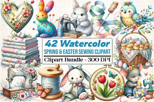 Spring & Easter Sewing Clipart, an Illustration by DreamCafeArt