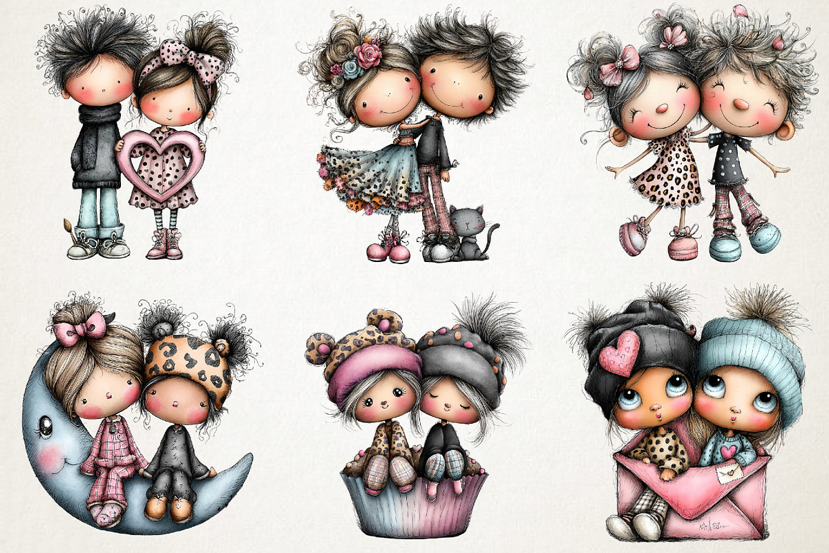 Cute Whimsical Couple Clipart Set, a Person Illustration by RobertsArt (Photo 5 of 7)