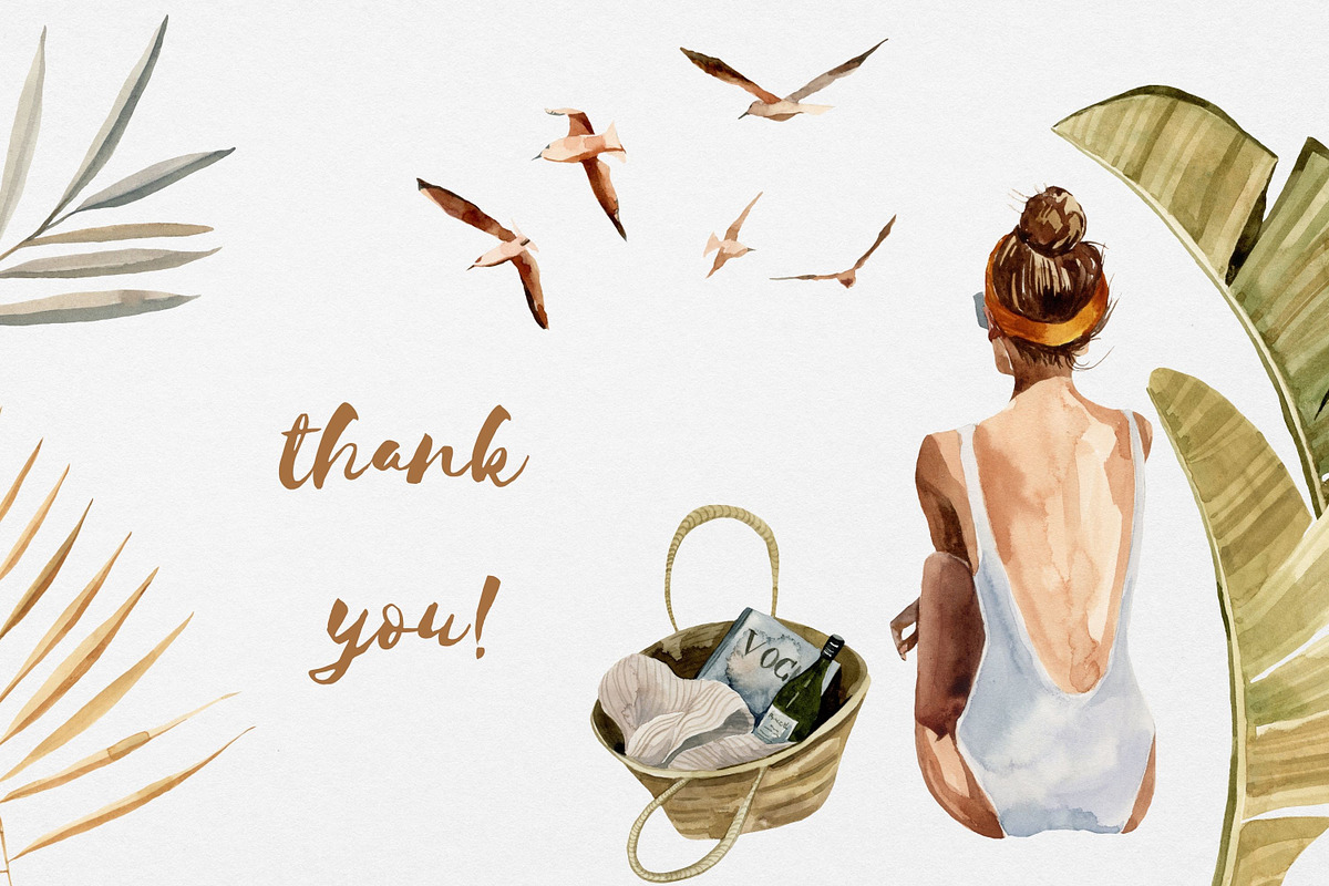 Beach summer watercolor clipart, a Seasonal Illustration by Artcard Watercolor (Photo 14 of 14)