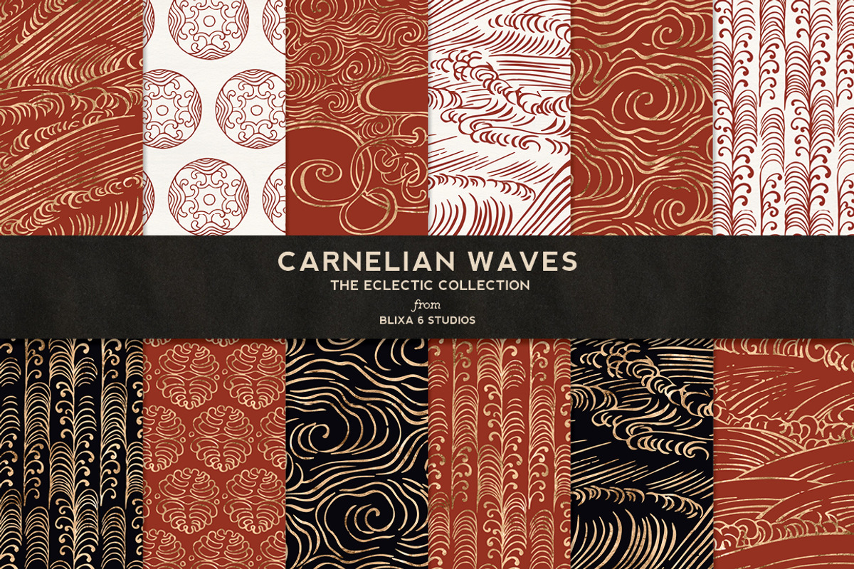 Carnelian Waves in Golden Foil, a Pattern Graphic by Blixa 6 Studios (Photo 1 of 3)