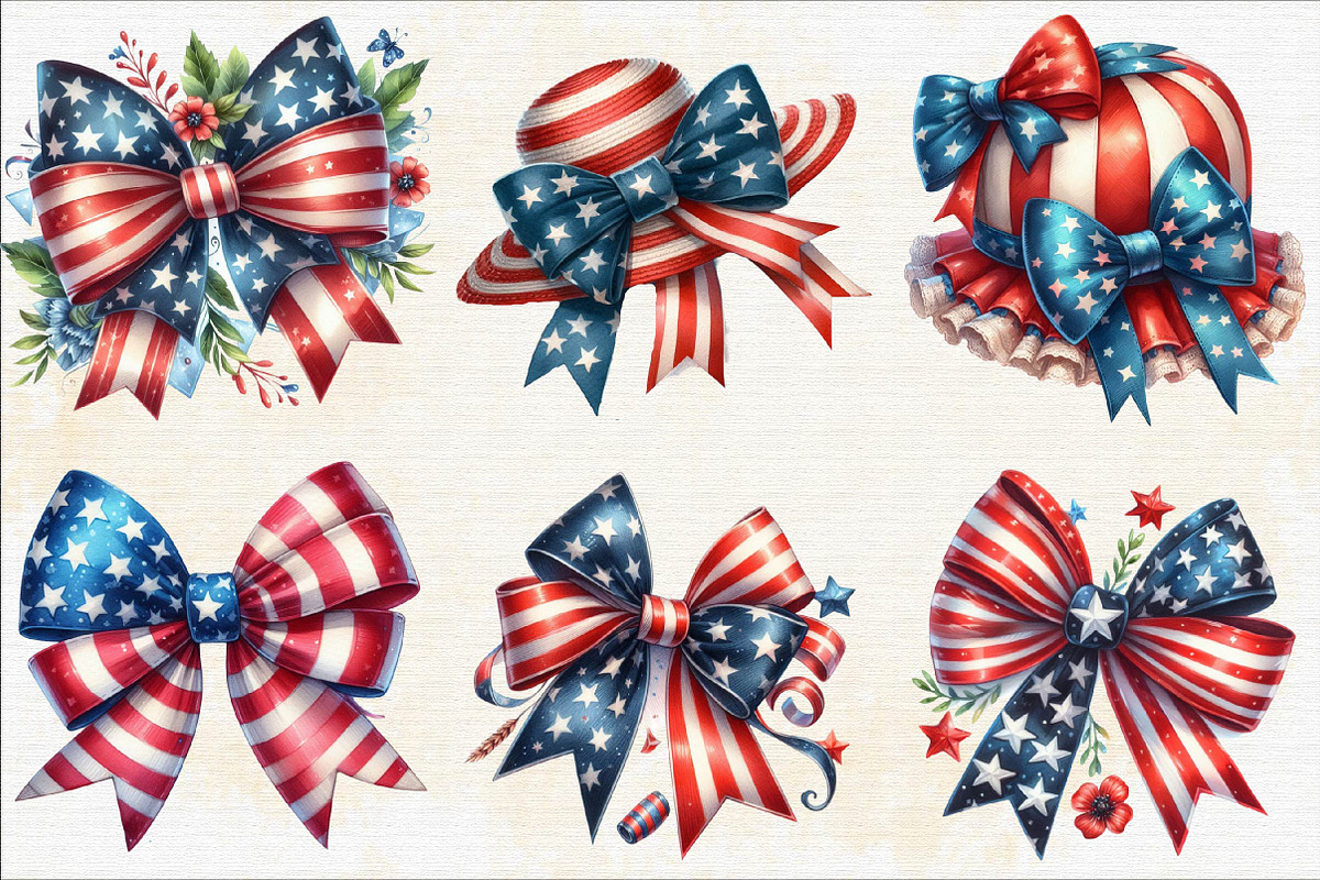 Watercolor 4th of July Coquette Bow, an Illustration by SVGArt (Photo 5 of 8)