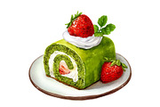 Matcha Strawberry Roll Cake Clipart, a Food Illustration by Stellalunarts (Thumbnail 2 of 3)