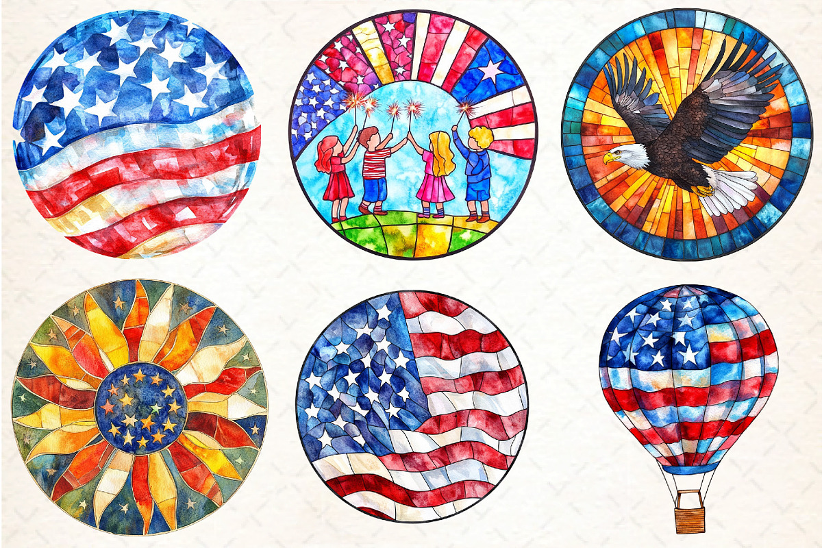 Stained Glass 4th of July Clipart, an Illustration by DreamCafeArt (Photo 2 of 9)