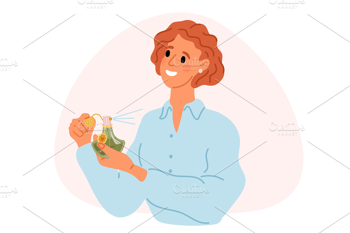 Joyful woman sprays perfume on, an Object Illustration by Vectorbuum