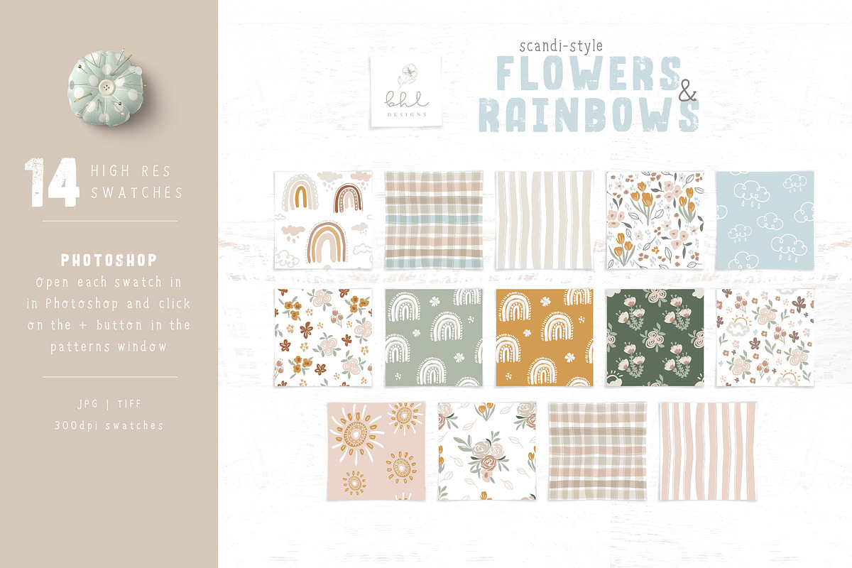 Scandi-Style Flowers and Rainbows, a Pattern Graphic by bhldesigns (Photo 2 of 13)