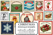 Vintage Christmas Postage Stamps PNG, an Illustration by Libby Wishes (Thumbnail 1 of 4)
