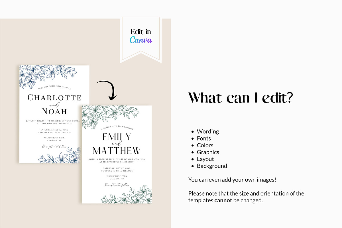 Navy Floral Wedding Invite Templates, an Invitation Template by Cottontail Paper Shop (Photo 5 of 7)