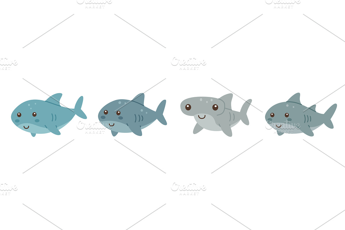 Set of sharks. Adorable marine, an Animal Illustration by GraphiShop