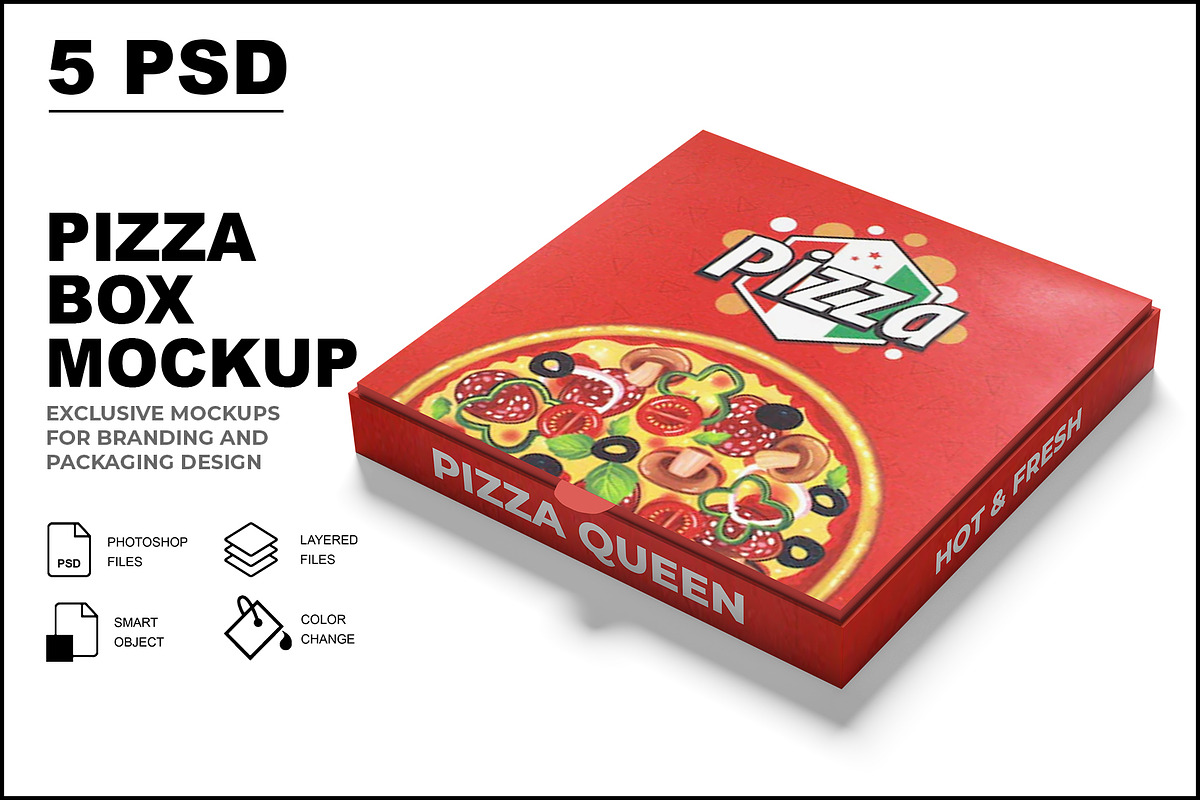 Pizza Box Mockup, a Packaging Mockup by mockupbuys (Photo 1 of 11)