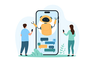 Conversation with chat bot in mobile, a Technology Illustration by Flashvector
