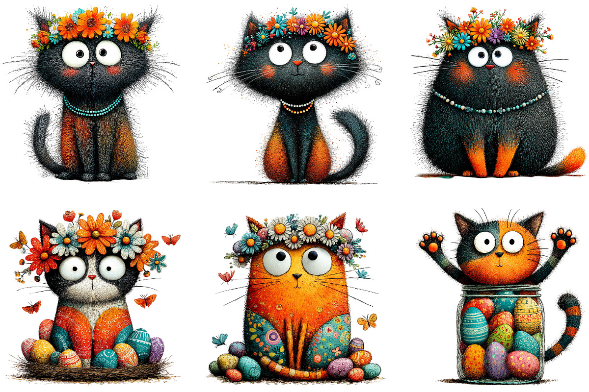 Whimsical Spring Cat Clipart Bundle, an Illustration by Sublimation Artist (Photo 7 of 7)