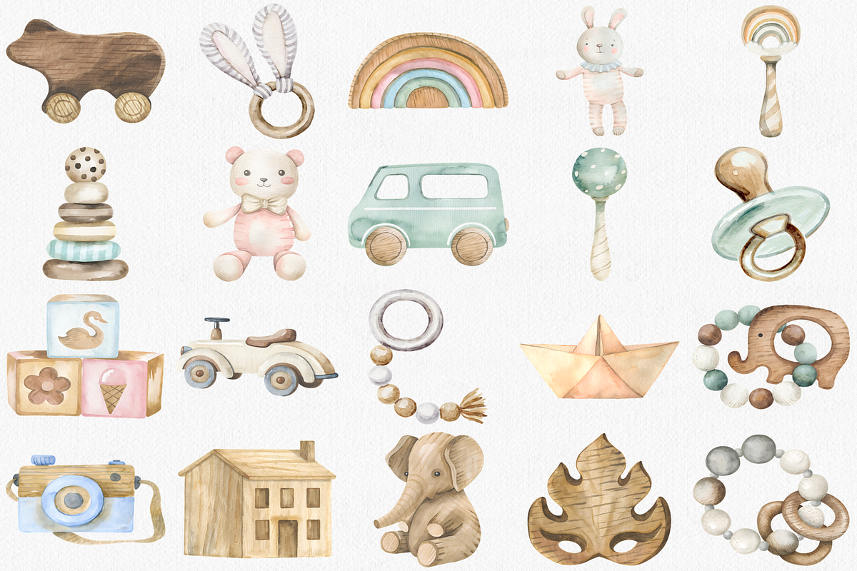 Watercolor Eco Toys Clipart Set, an Illustration by CropUp Creative (Photo 2 of 4)