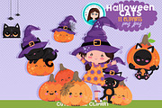 Halloween Cat cliparts, an Illustration by Cute Little Workshop (Thumbnail 2 of 3)
