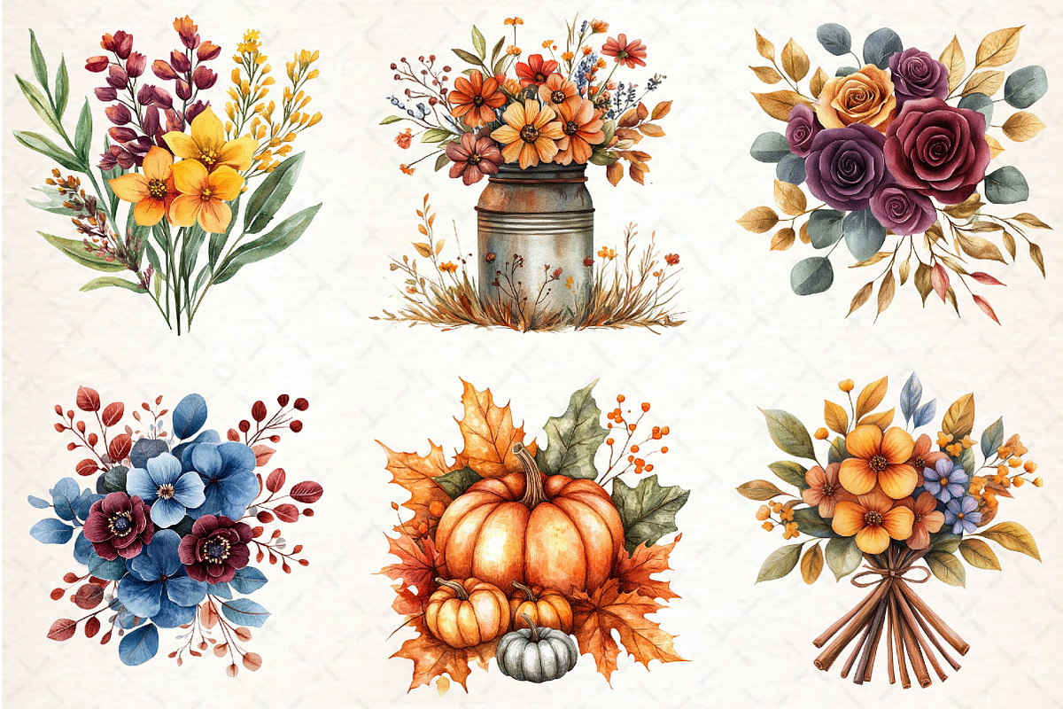 Autumn Bouquets Clipart, an Illustration by Libby Wishes (Photo 2 of 10)