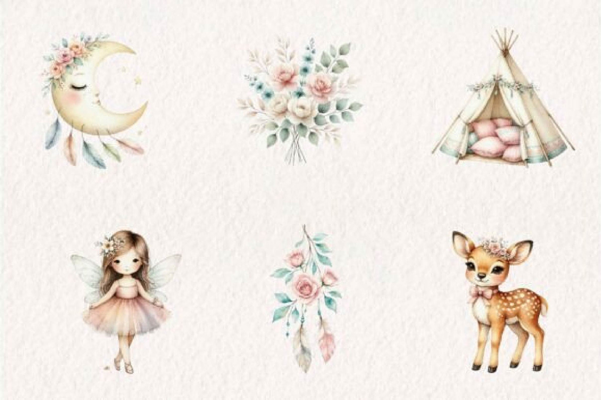 Boho Coquet Clipart,Boho Nursery, a Seasonal Illustration by CreationArt (Photo 3 of 7)