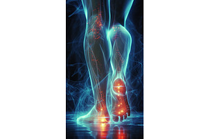 A person's feet with glowing lights, an Illustration by tilialucida