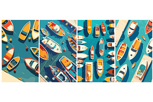 Boats in harbor. Flat wooden pier, a Transportation Illustration by Stock-Smart-Start