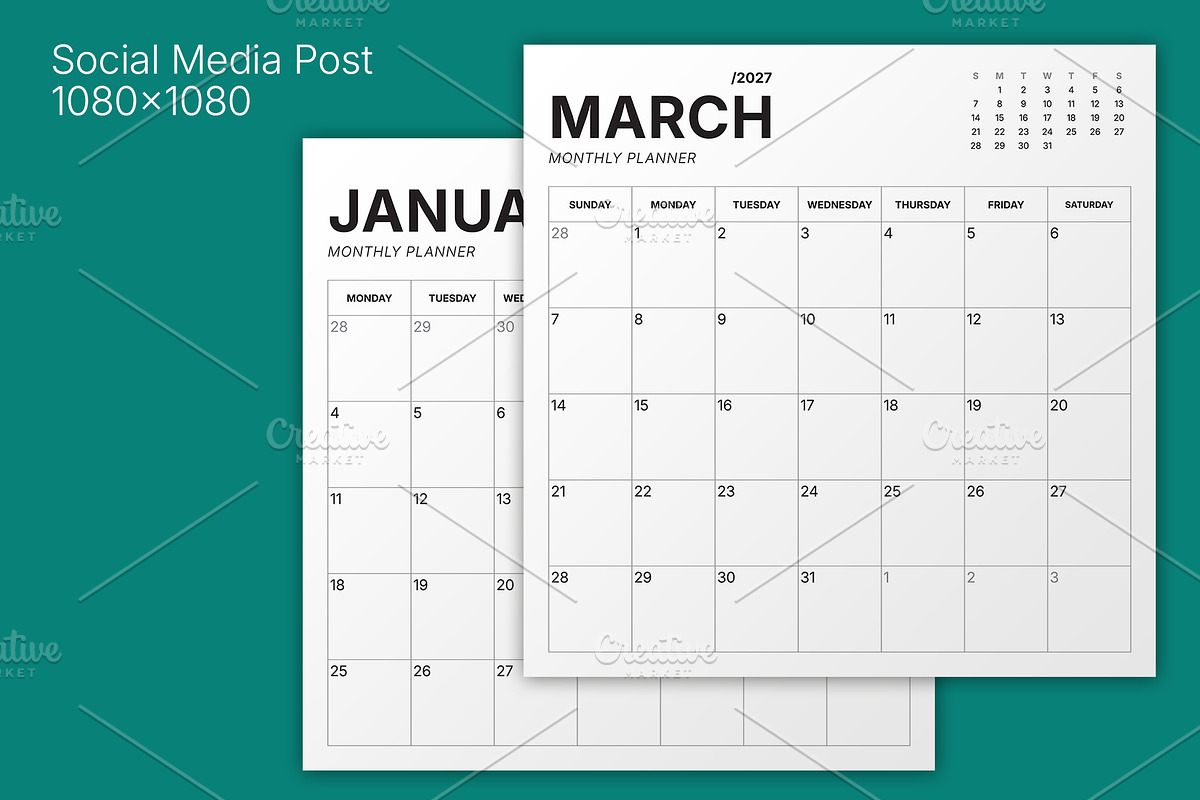 2027 Monthly Planner (MP049-27-post), a Social Media Template by mikhailmorosin (Photo 2 of 4)